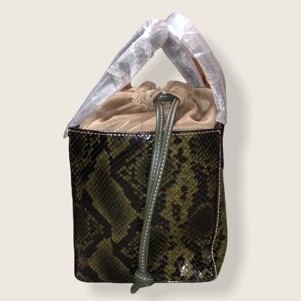 NEW FRANCES VALENTINE MOXY SNAKE EMBOSSED LEATHER TOTE IN OLIVE - Picture 5 of 6